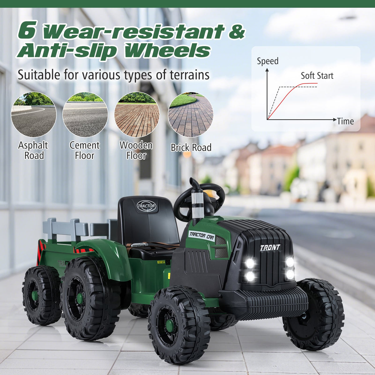 24V Kids Ride-On Tractor with Detachable Trailer and Remote Control