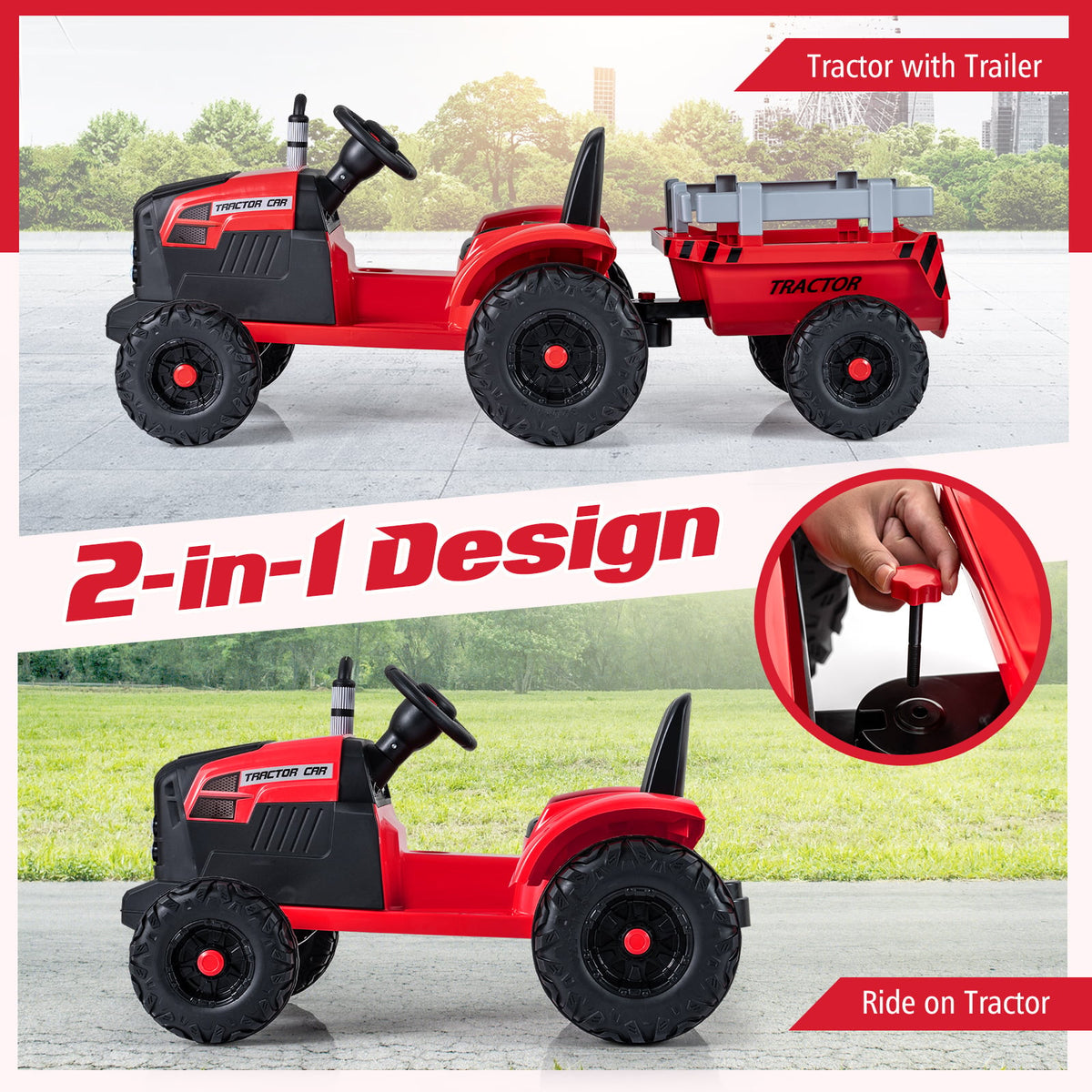24V Kids Ride-On Tractor with Detachable Trailer and Remote Control