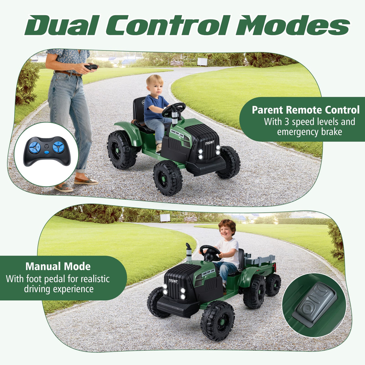 24V Kids Ride-On Tractor with Detachable Trailer and Remote Control