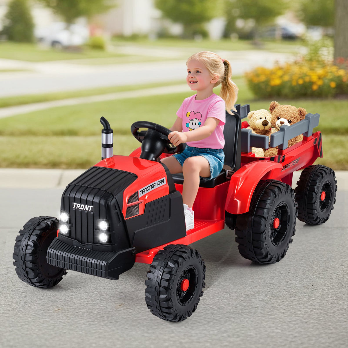 24V Kids Ride-On Tractor with Detachable Trailer and Remote Control