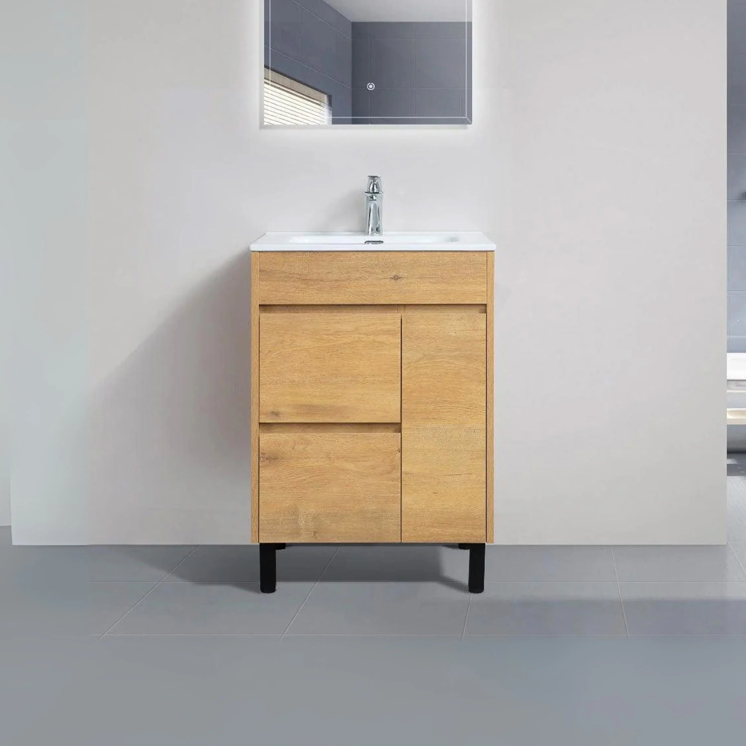 24" Frosted Oak Freestanding Bathroom Vanity with White Ceramic Countertop