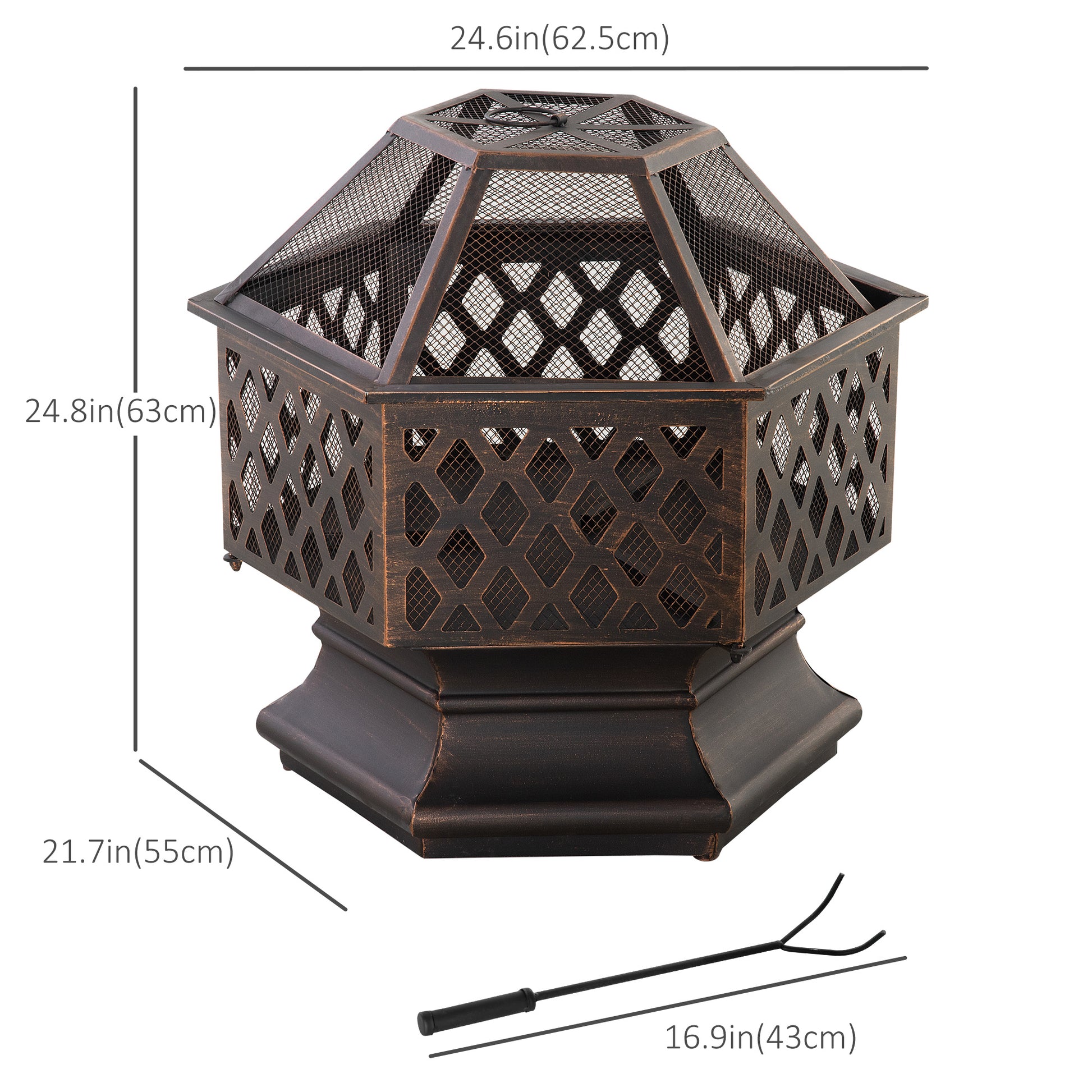 24.5" Hexagonal Outdoor Wood Burning Fire Pit - Bronze-Patio & Garden > Fire Pits-DECOROLALA