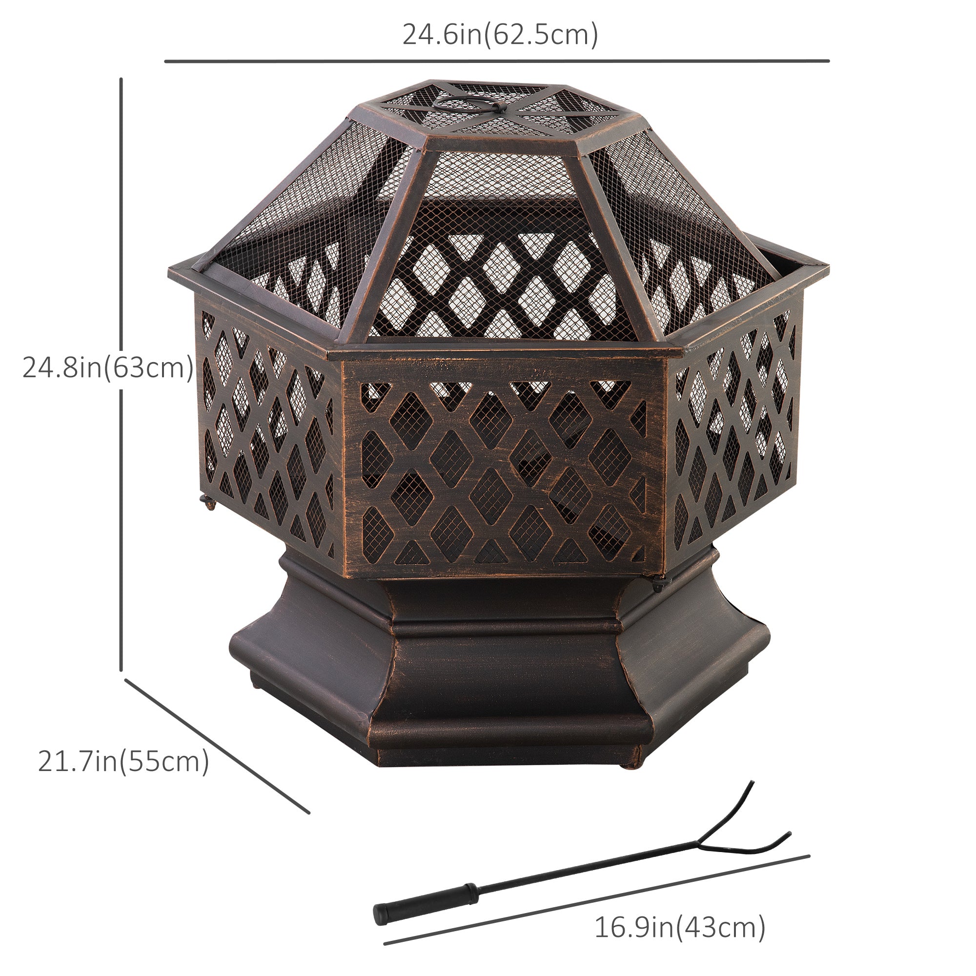 24.5" Hexagonal Outdoor Wood Burning Fire Pit - Bronze-Patio & Garden > Fire Pits-DECOROLALA