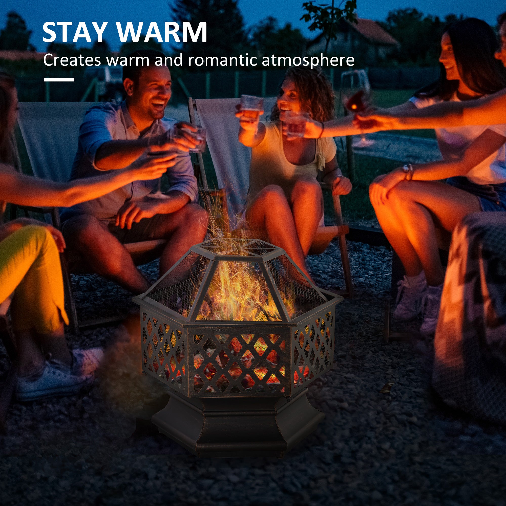 24.5" Hexagonal Outdoor Wood Burning Fire Pit - Bronze-Patio & Garden > Fire Pits-DECOROLALA