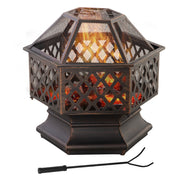 24.5" Hexagonal Outdoor Wood Burning Fire Pit - Bronze-Patio & Garden > Fire Pits-DECOROLALA