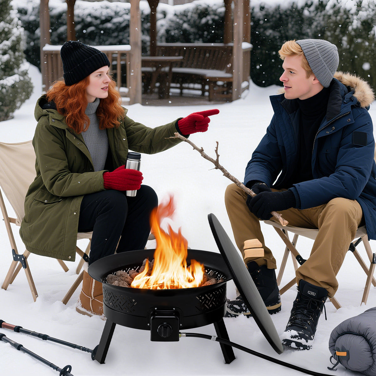 24.5 Inch Portable Propane Fire Pit with Carry Strap and Folding Legs-Fire Pit Tables-DECOROLALA