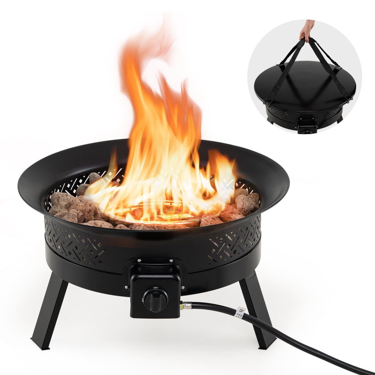 24.5 Inch Portable Propane Fire Pit with Carry Strap and Folding Legs-Fire Pit Tables-DECOROLALA
