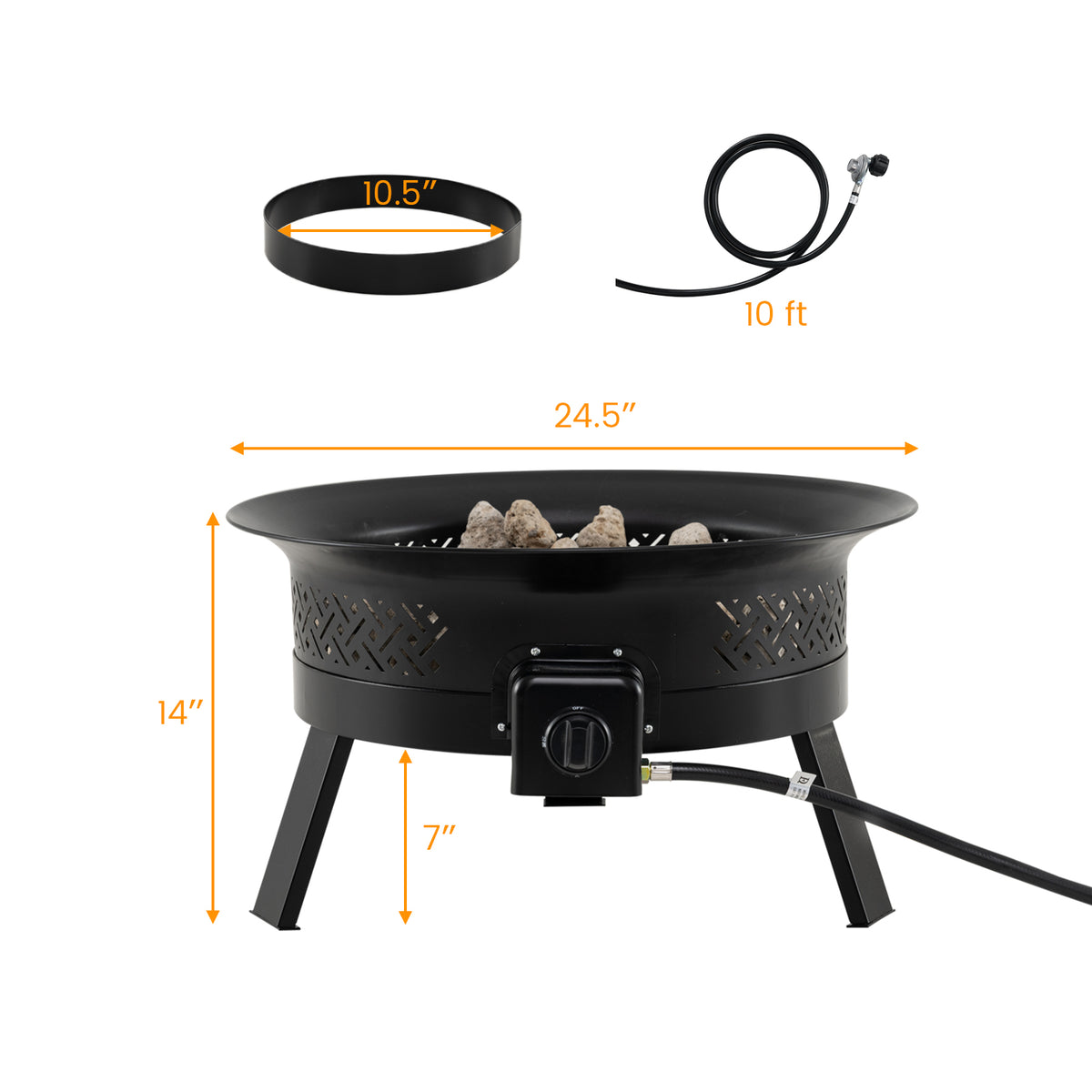 24.5 Inch Portable Propane Fire Pit with Carry Strap and Folding Legs-Fire Pit Tables-DECOROLALA