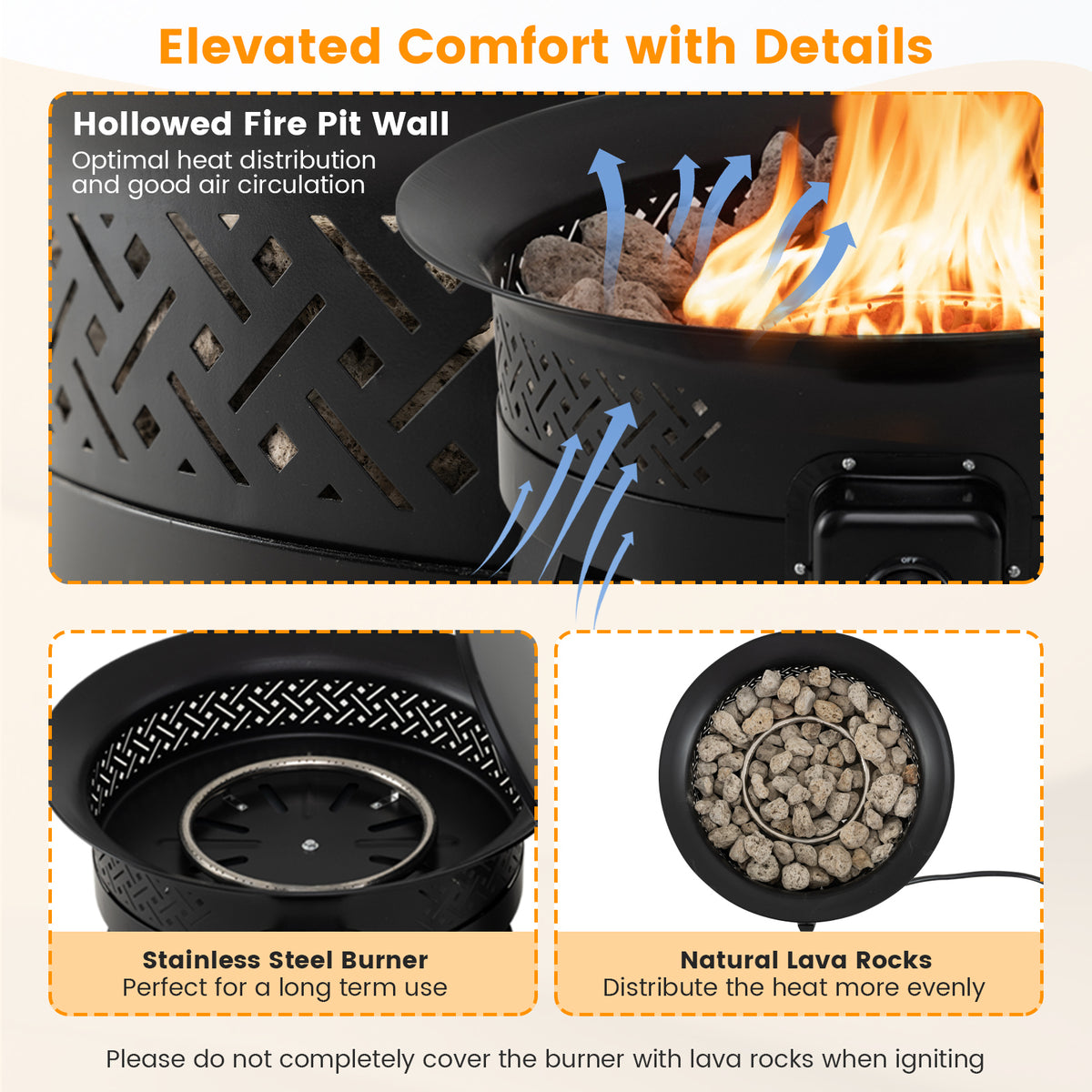 24.5 Inch Portable Propane Fire Pit with Carry Strap and Folding Legs-Fire Pit Tables-DECOROLALA