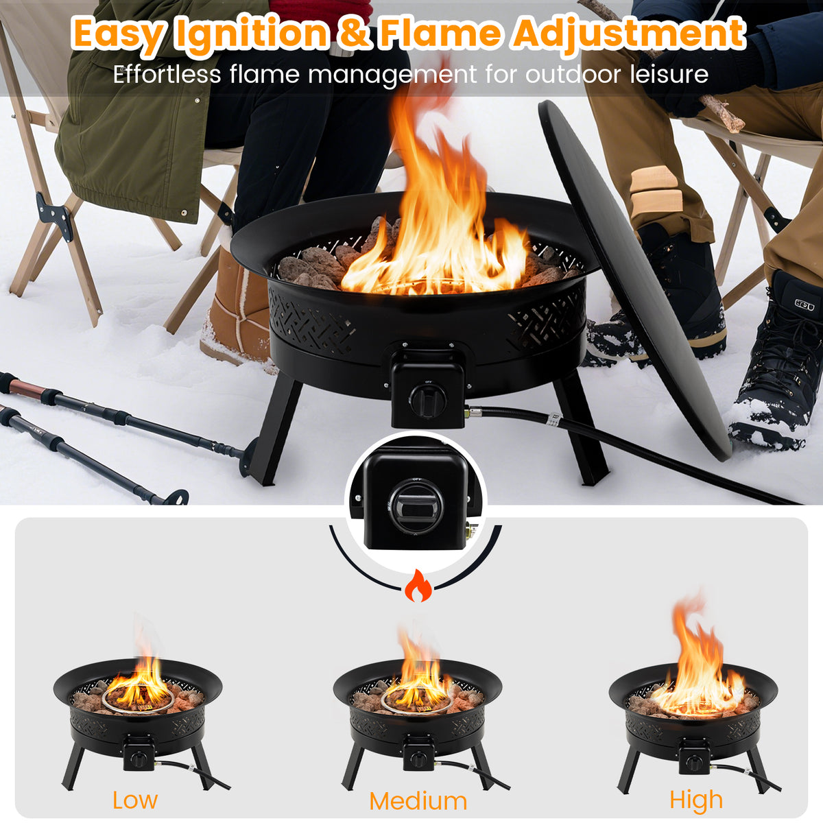24.5 Inch Portable Propane Fire Pit with Carry Strap and Folding Legs-Fire Pit Tables-DECOROLALA