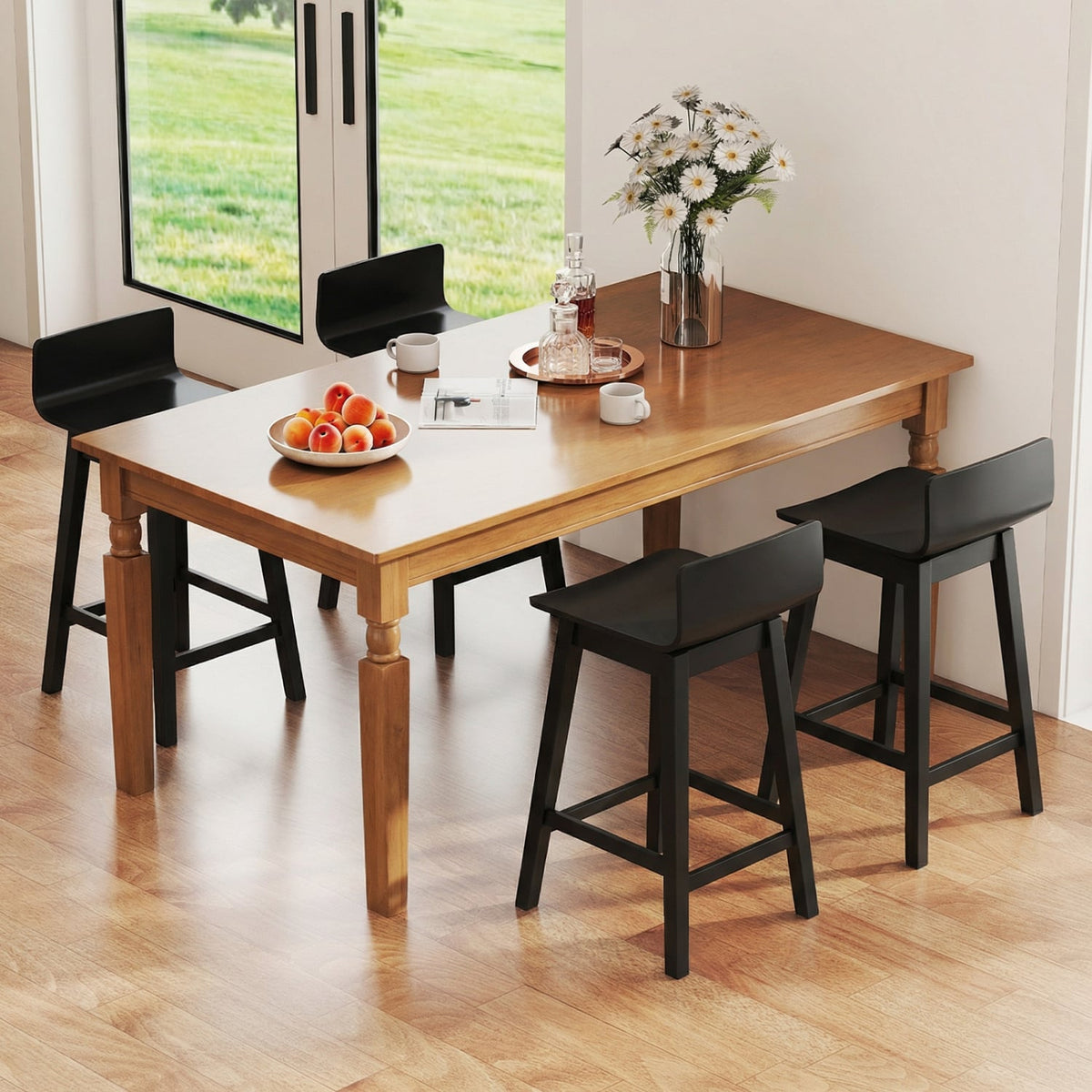 24.5 Inch Swivel Wooden Bar Stools Set of 4 with Rubber Wood Legs and Low Back-Black-Bar Stools-DECOROLALA