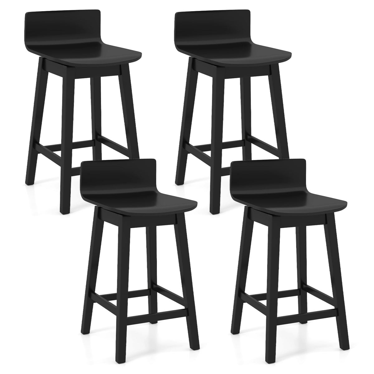 24.5 Inch Swivel Wooden Bar Stools Set of 4 with Rubber Wood Legs and Low Back-Black-Bar Stools-DECOROLALA