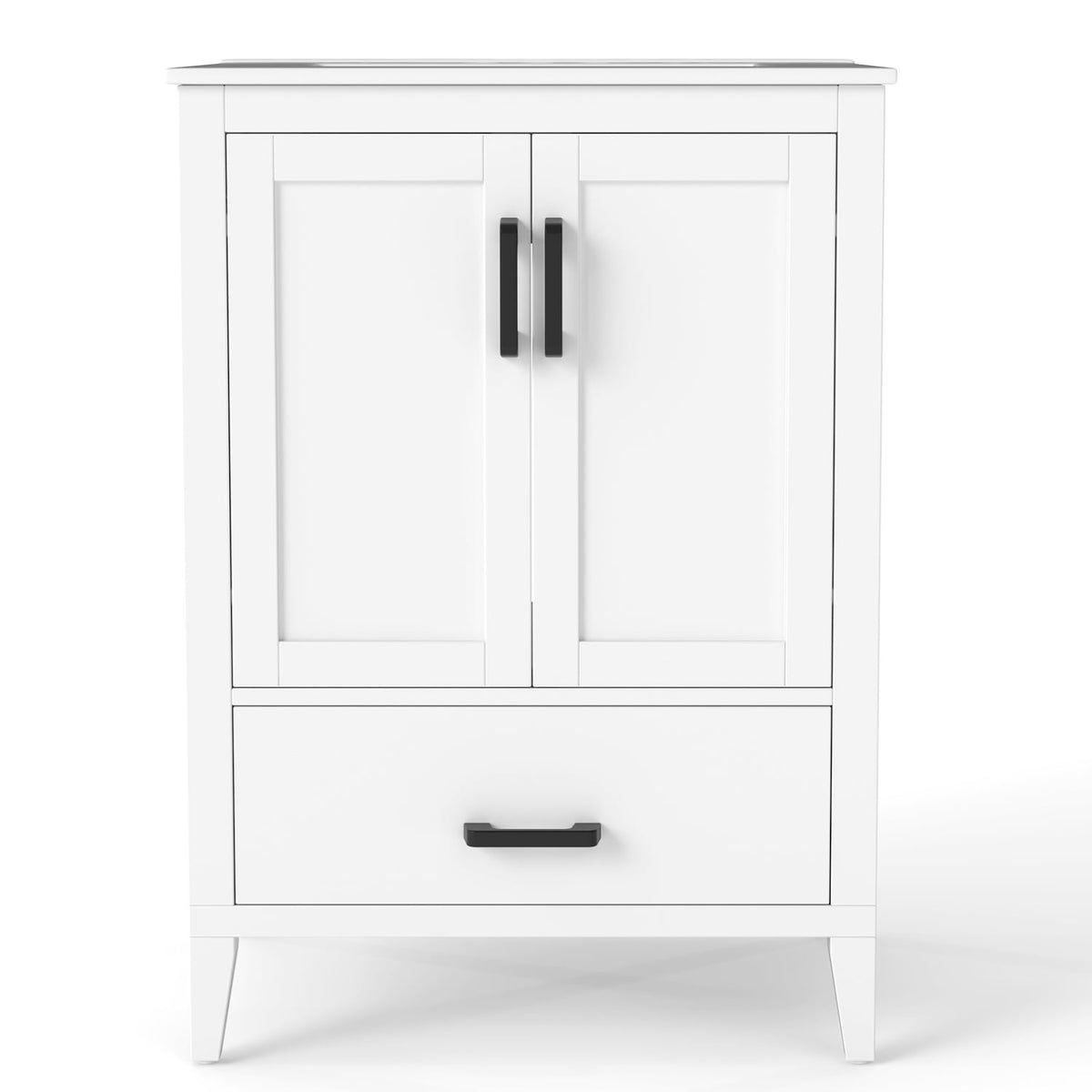24.5" Modern Bathroom Vanity with Ceramic Sink & Drawer - White-Floor Cabinets-DECOROLALA