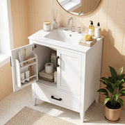 24.5" Modern Bathroom Vanity with Ceramic Sink & Drawer - White-Floor Cabinets-DECOROLALA