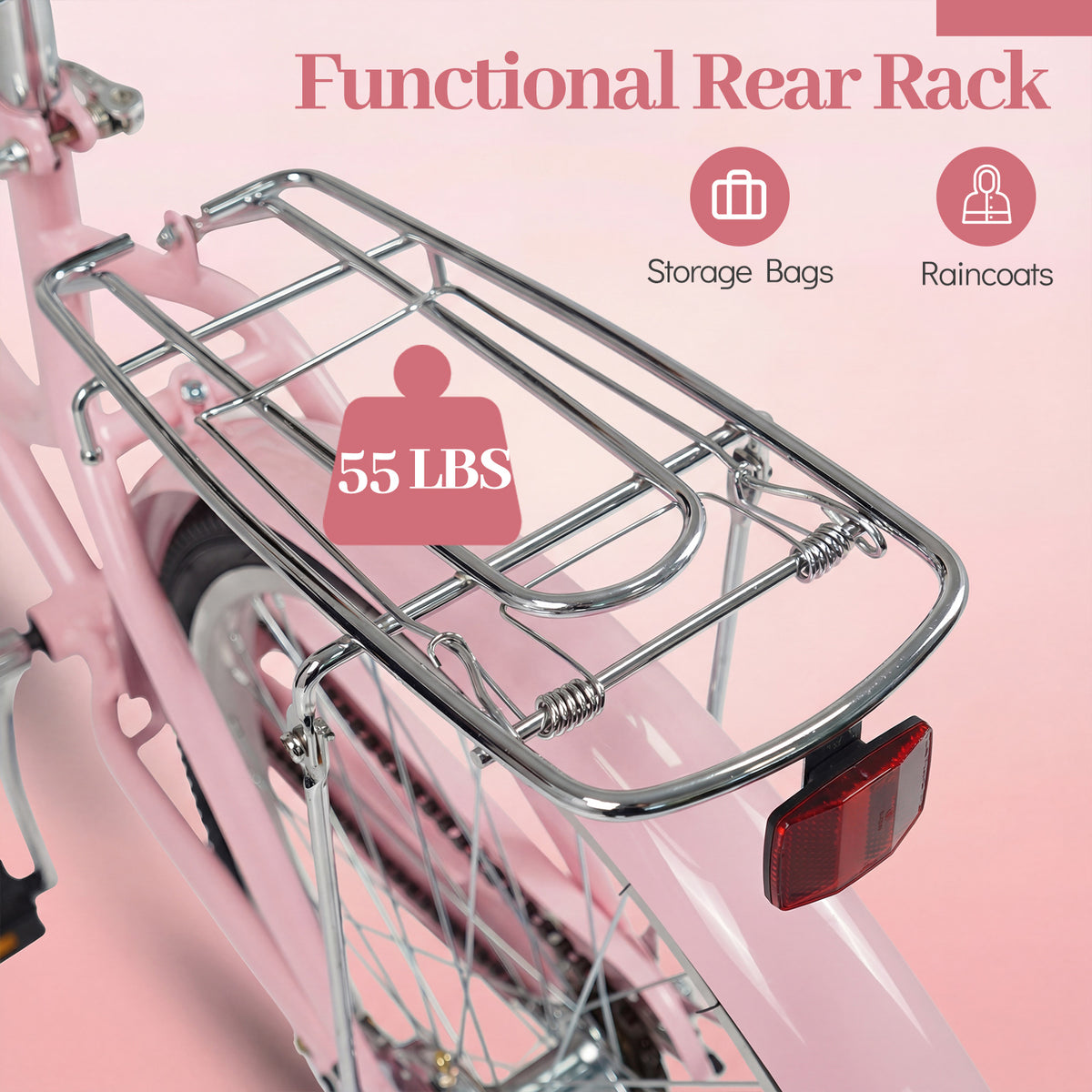 Beach Cruiser Bike for Women with Woven Basket and Rear Rack