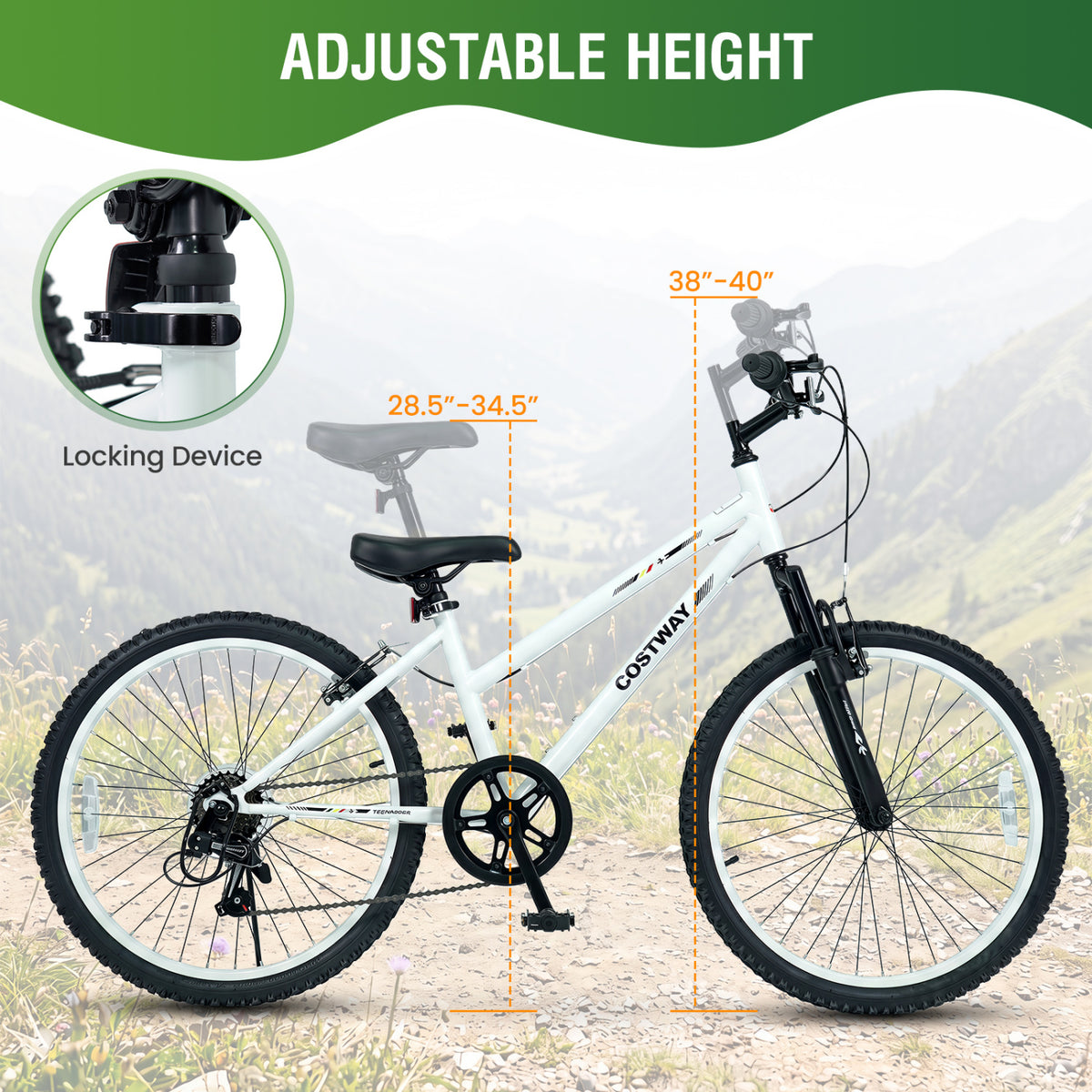 Kids Mountain Bike Adjustable with 7 Speed and Suspension Fork
