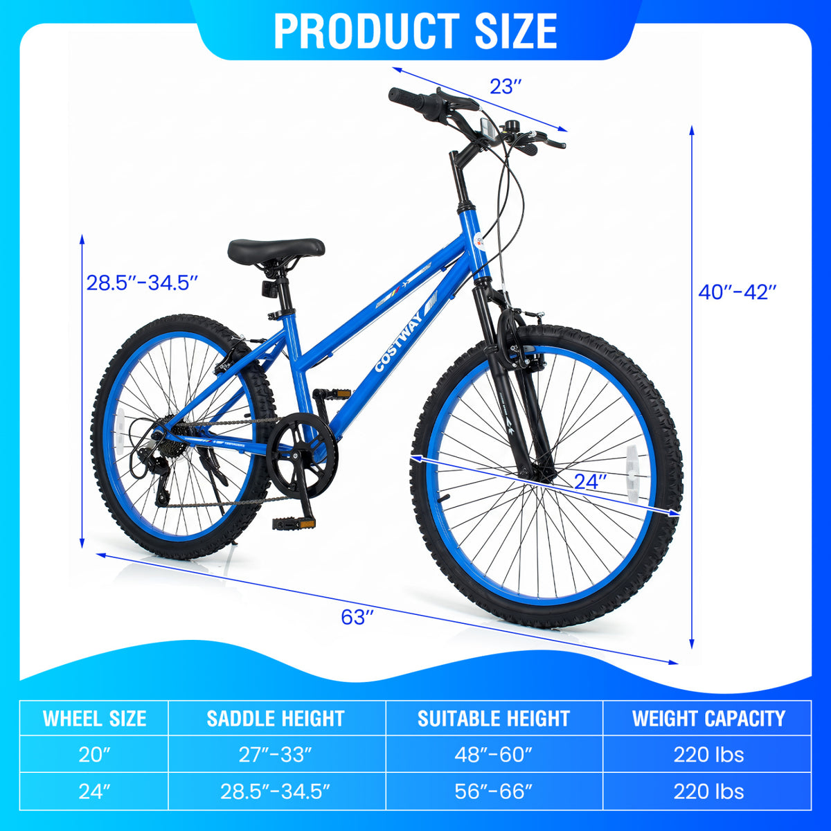 Kids Mountain Bike Adjustable with 7 Speed and Suspension Fork