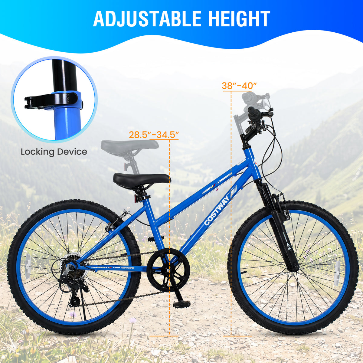 Kids Mountain Bike Adjustable with 7 Speed and Suspension Fork