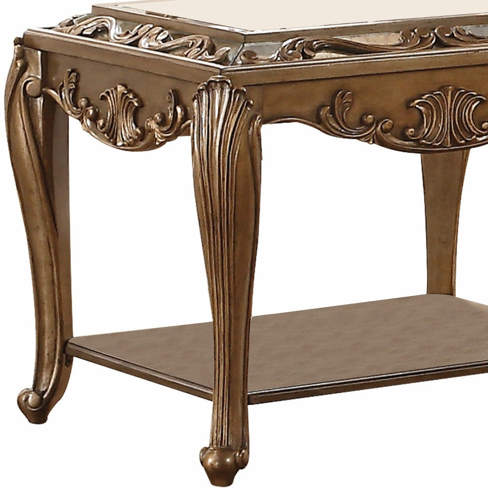 25" Antique Gold And Mirrored Mirrored Square End Table With Magazine Holder-End-Side Tables-DECOROLALA