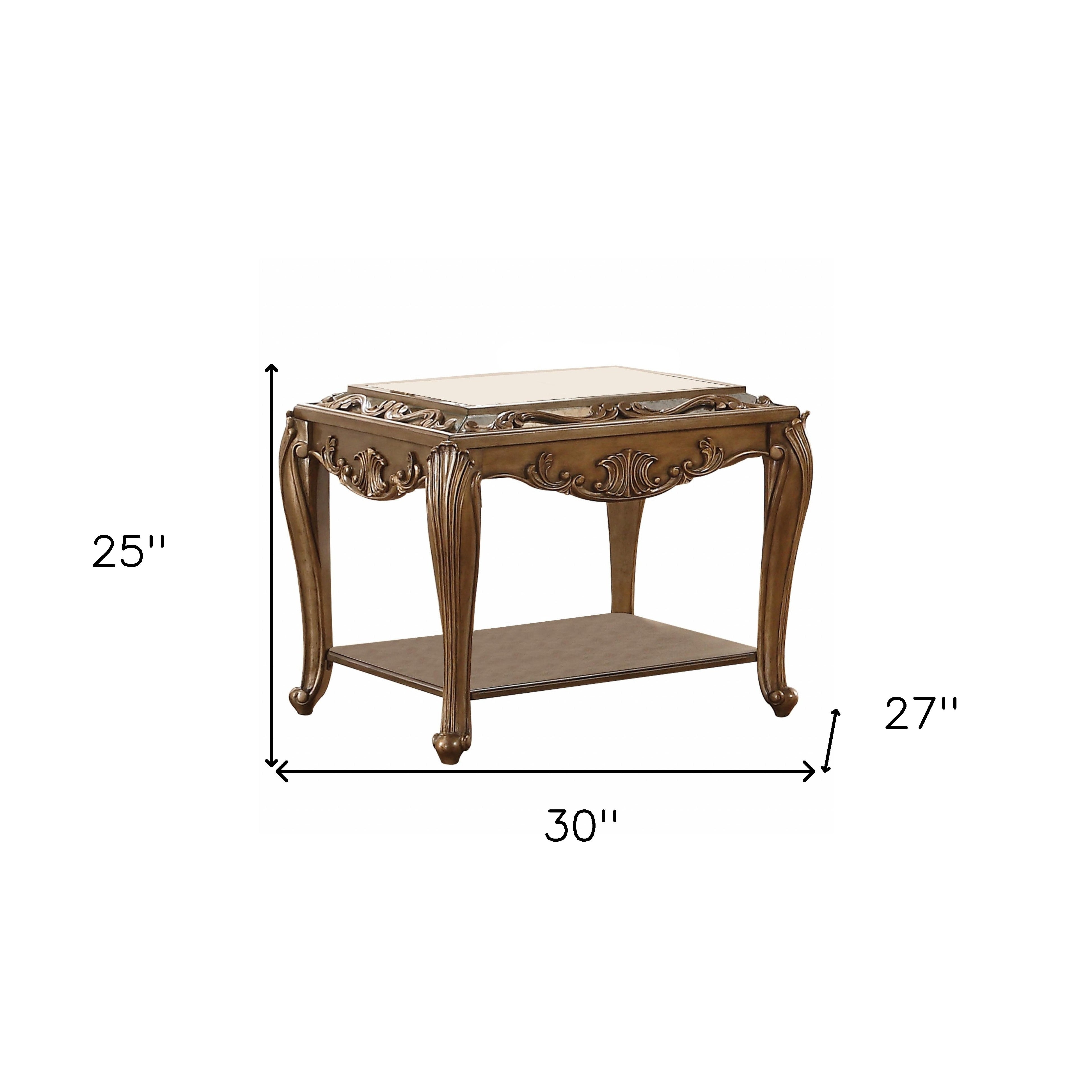 25" Antique Gold And Mirrored Mirrored Square End Table With Magazine Holder-End-Side Tables-DECOROLALA