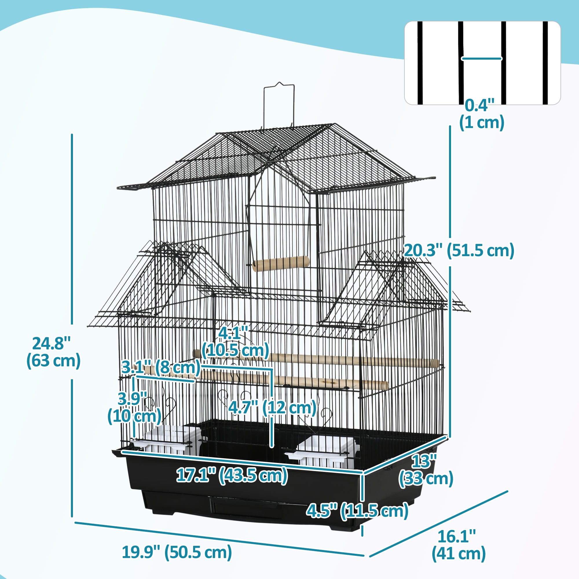 25" Bird Cage with Perch, Swing, Food Container, Slide-out Tray, Handle, Parrot Cage for Finches, Canaries, Budgies-Birds-DECOROLALA