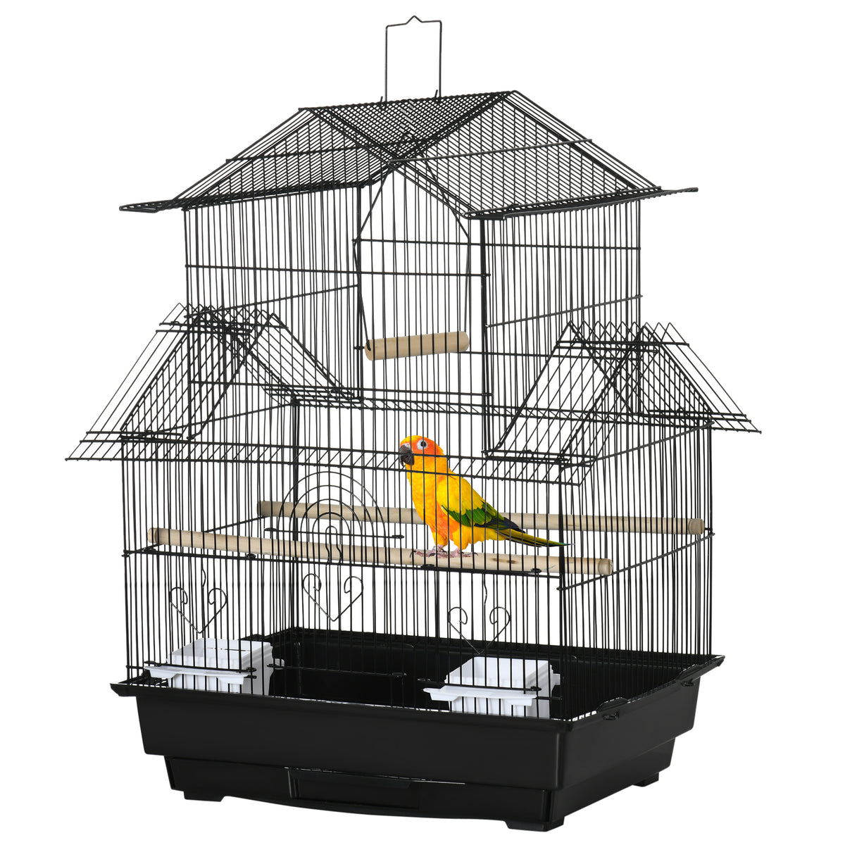 25" Bird Cage with Perch, Swing and Slide-out Tray - Black-Birds-DECOROLALA