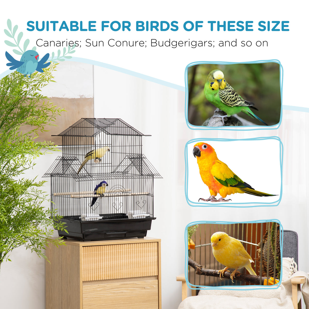 25" Bird Cage with Perch, Swing and Slide-out Tray - Black-Birds-DECOROLALA