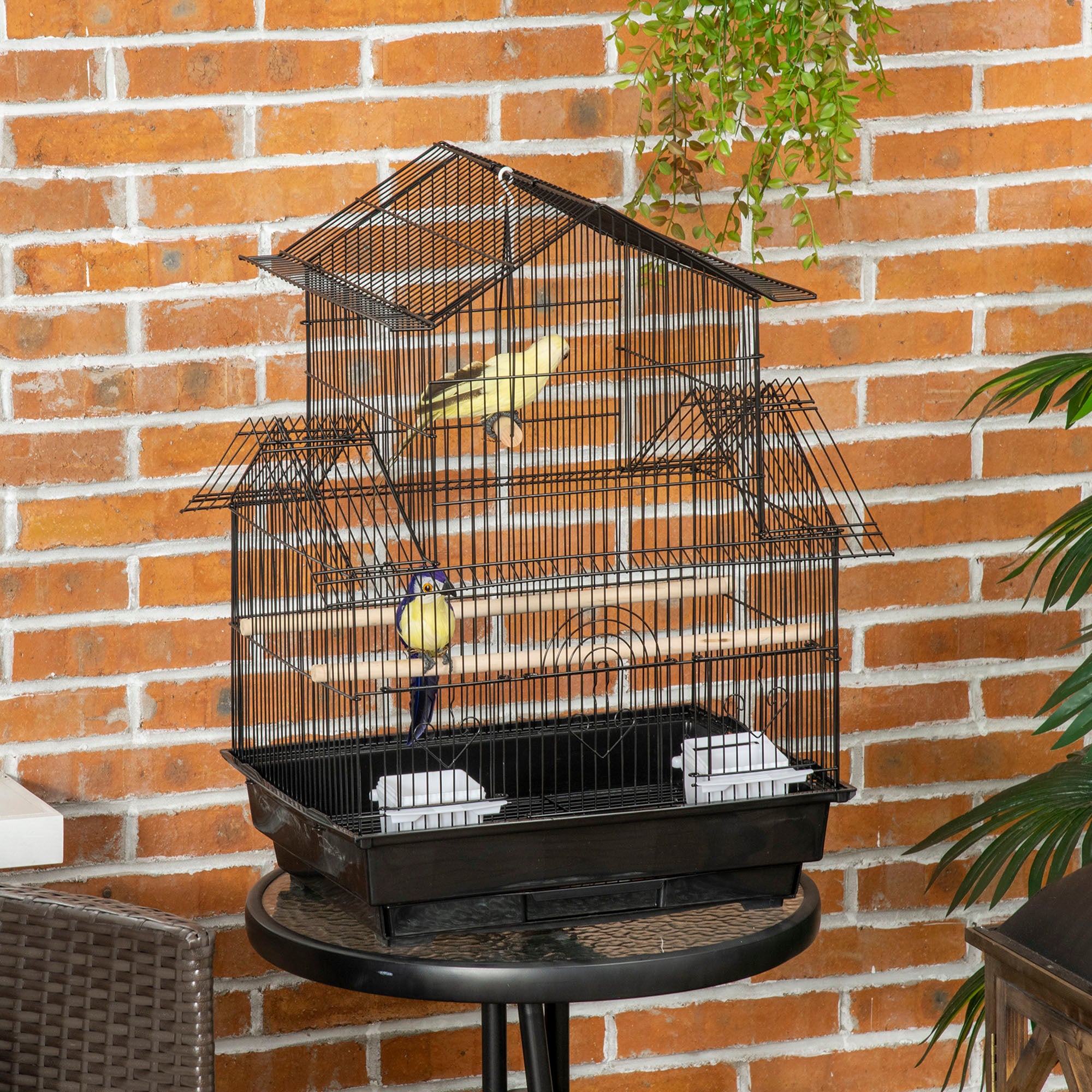 25" Bird Cage with Perch, Swing and Slide-out Tray - Black-Birds-DECOROLALA