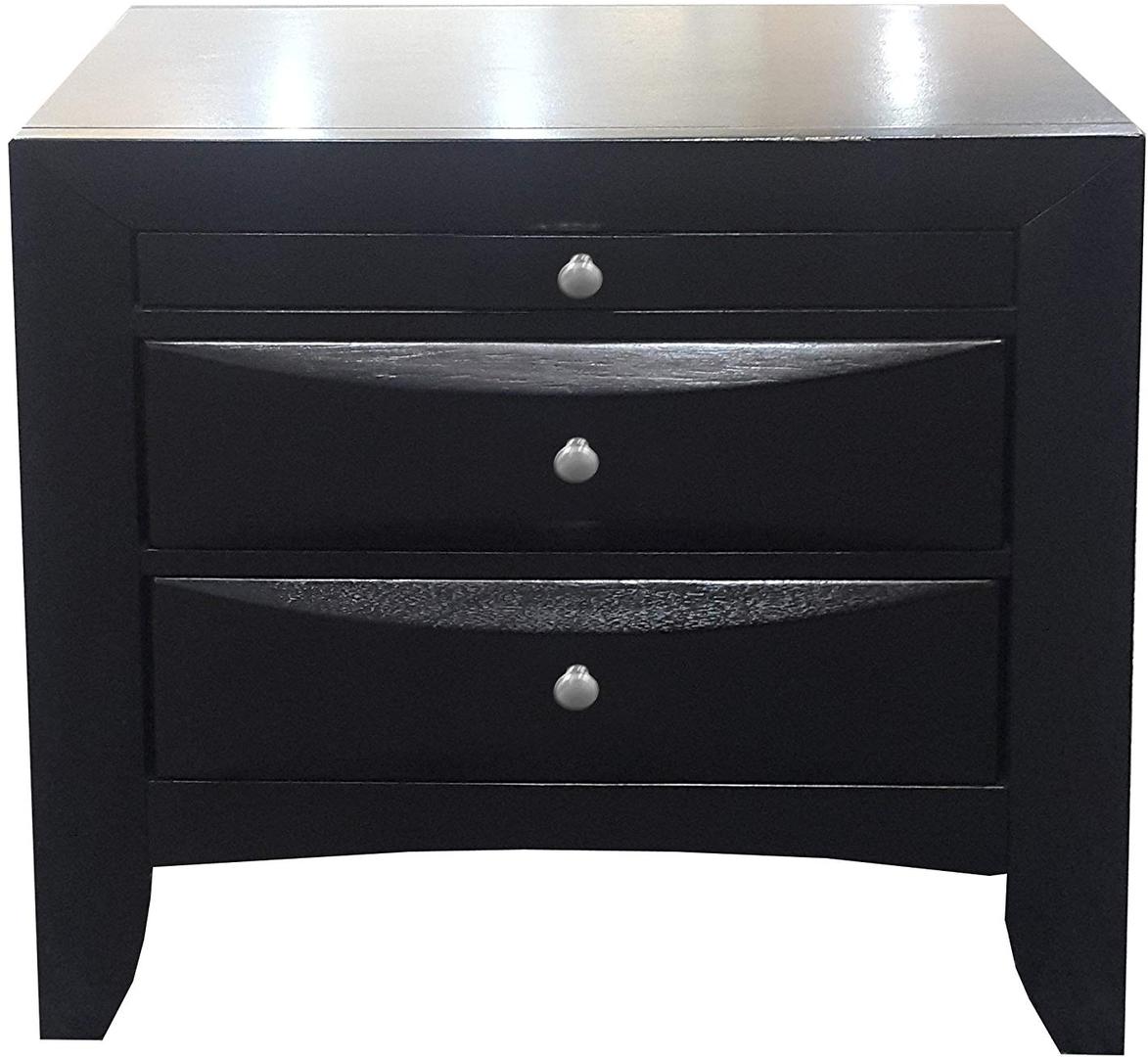 25" Black Solid Wood Three Drawer Nightstand-Nightstands & Bedside Tables-DECOROLALA