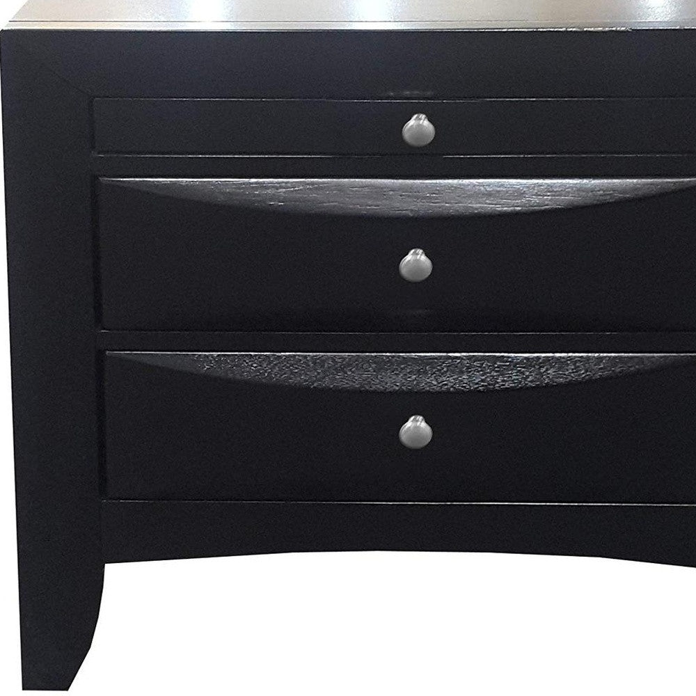 25" Black Solid Wood Three Drawer Nightstand-Nightstands & Bedside Tables-DECOROLALA