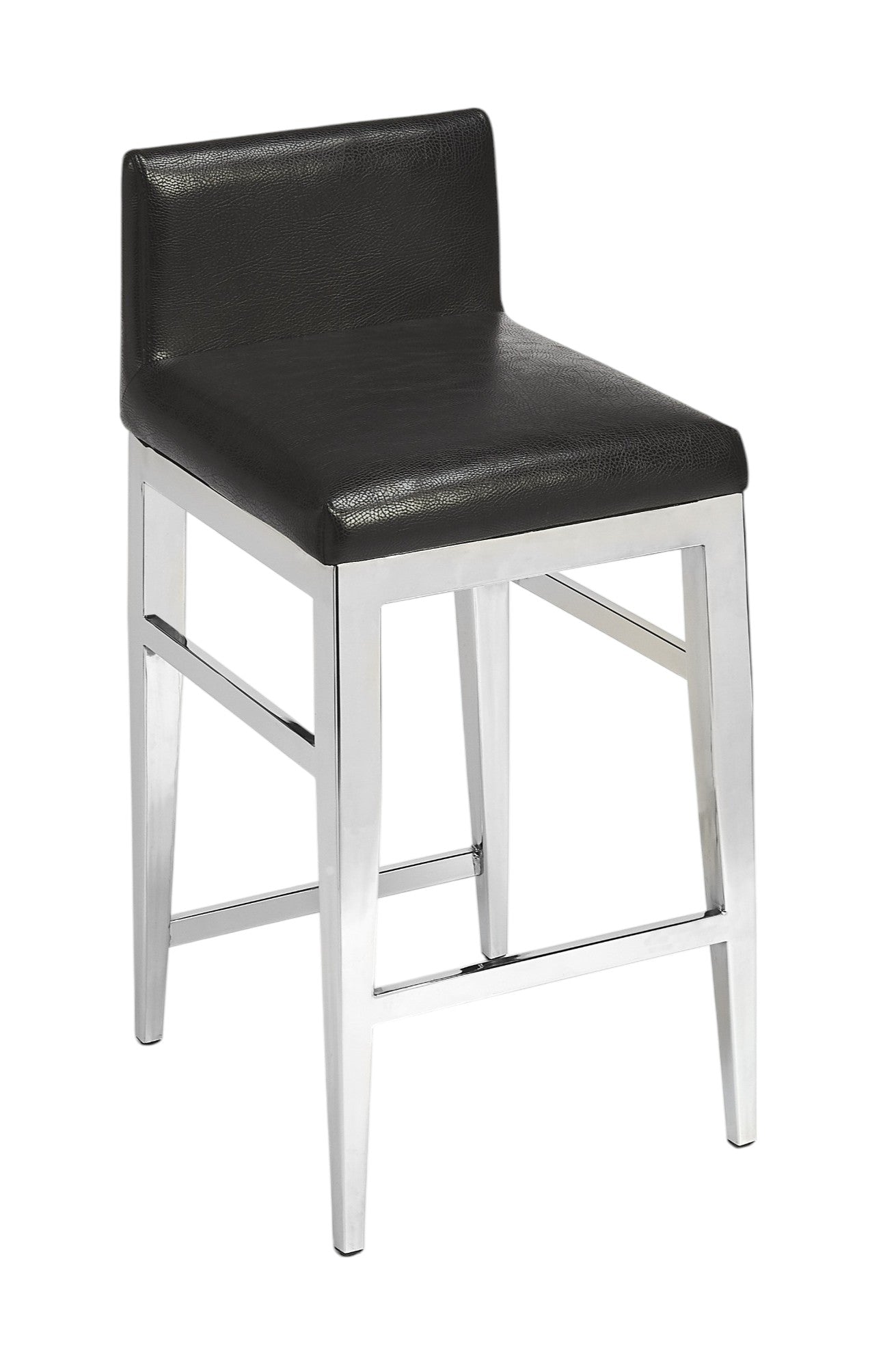 25" Black and Silver Faux Leather and Steel Bar Chair-Bar Chairs-DECOROLALA