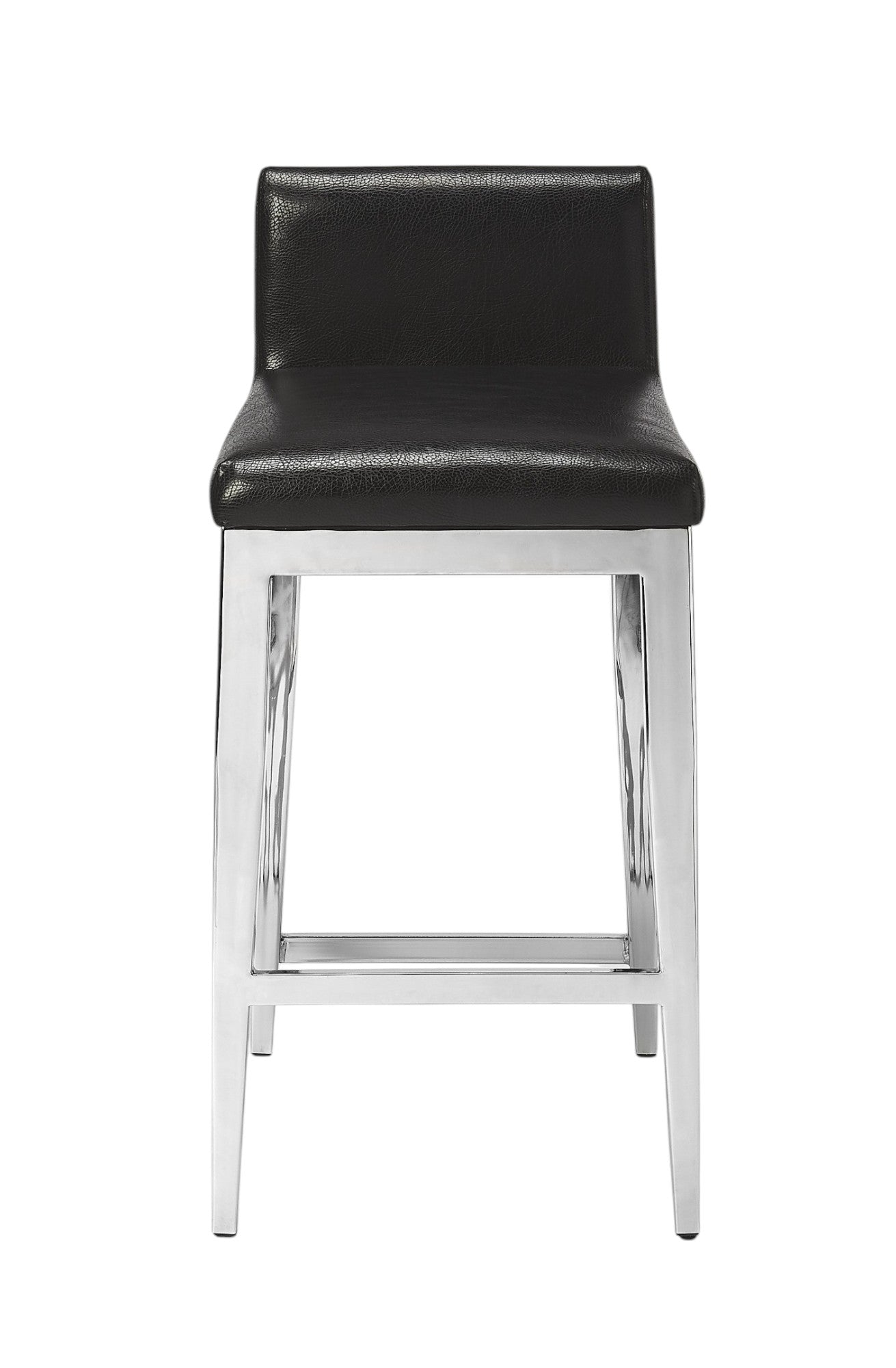25" Black and Silver Faux Leather and Steel Bar Chair-Bar Chairs-DECOROLALA