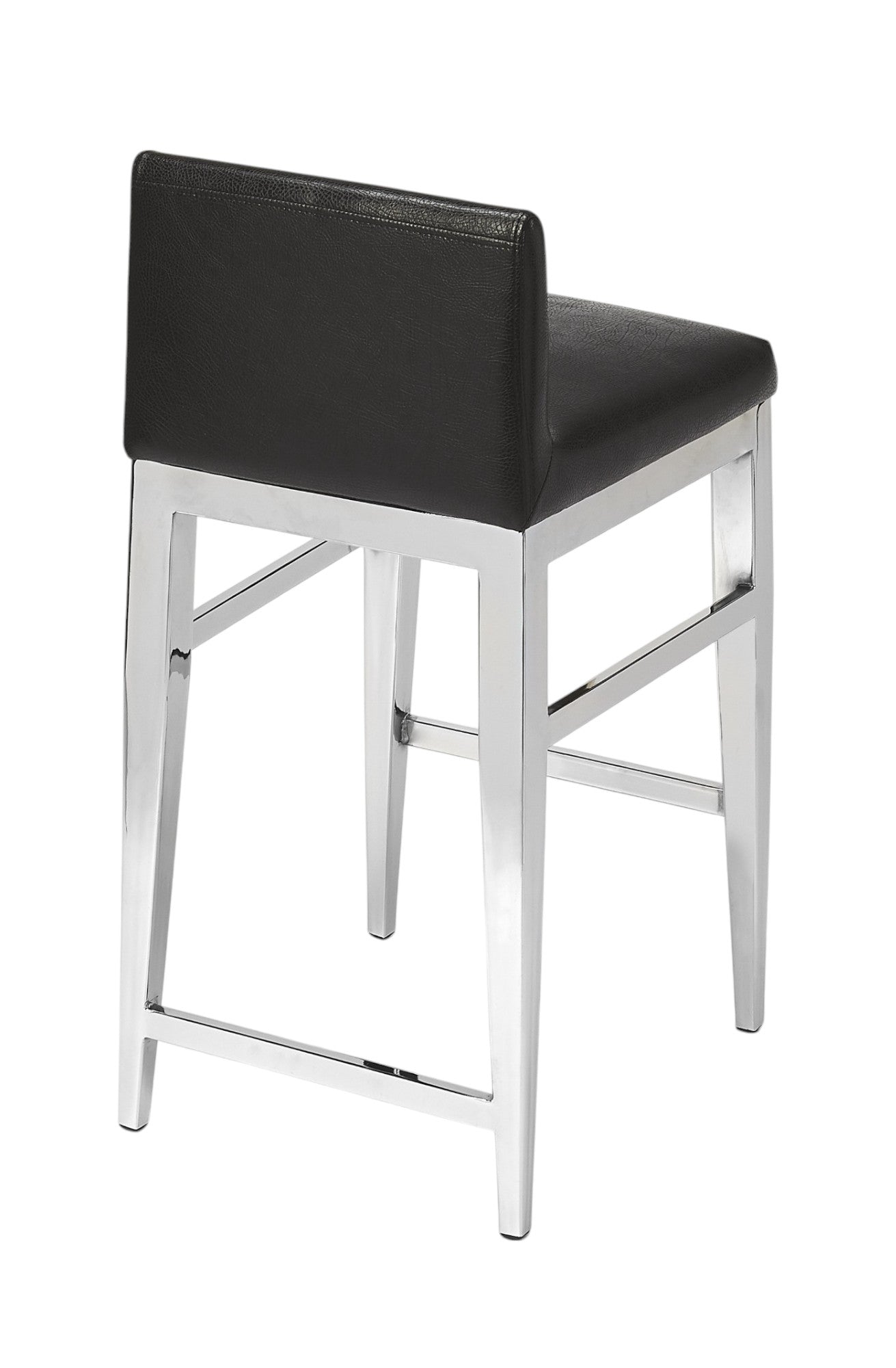 25" Black and Silver Faux Leather and Steel Bar Chair-Bar Chairs-DECOROLALA