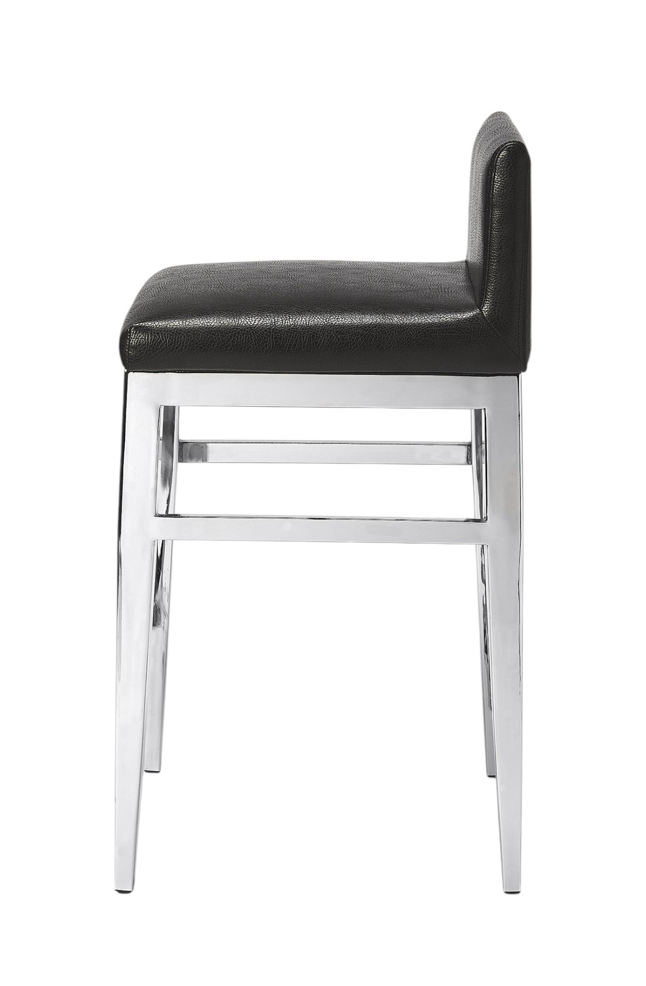 25" Black and Silver Faux Leather and Steel Bar Chair-Bar Chairs-DECOROLALA