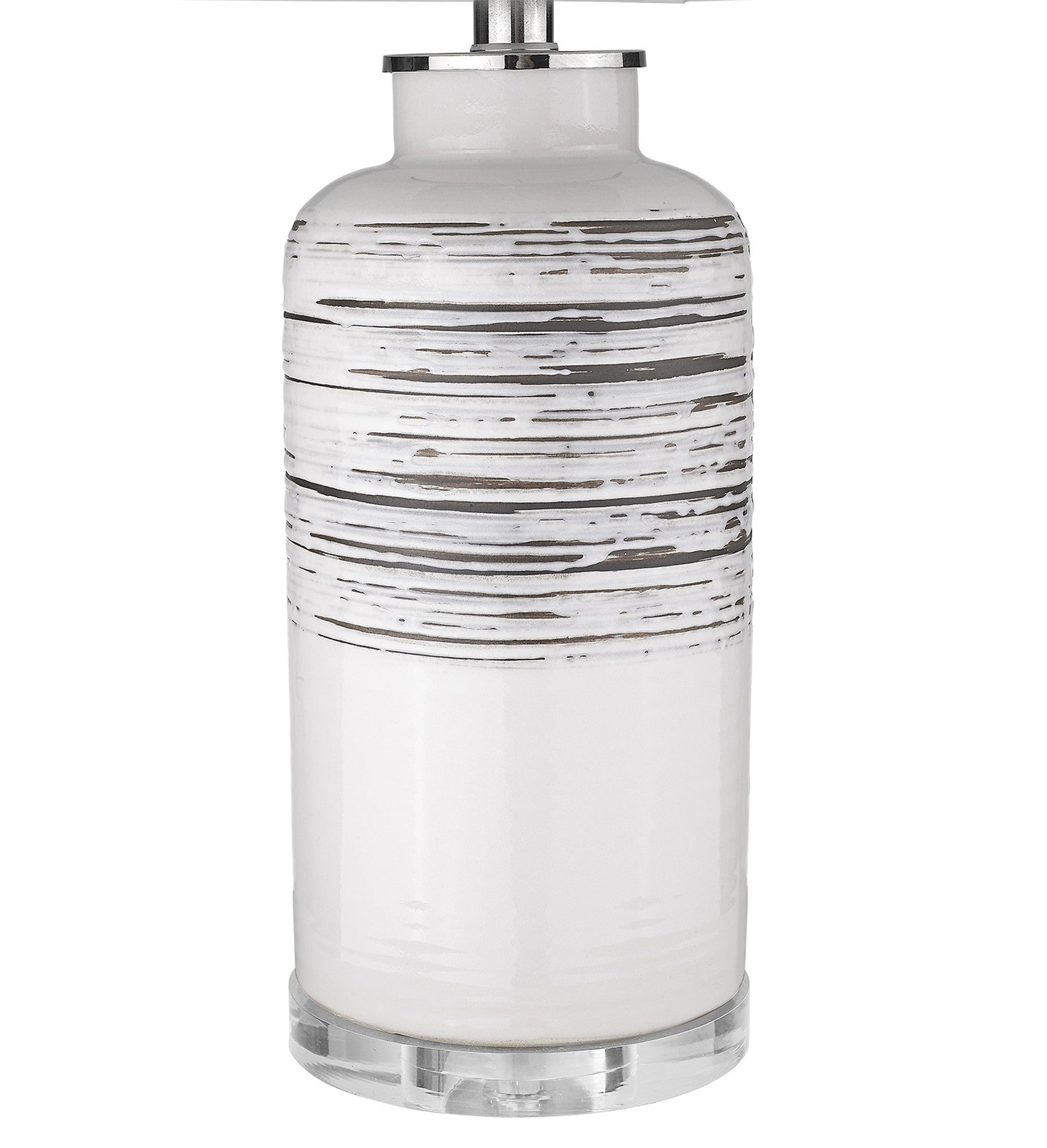 25" Black and White Ceramic Column Lamp With White Drum Shade-Table Lamps-DECOROLALA