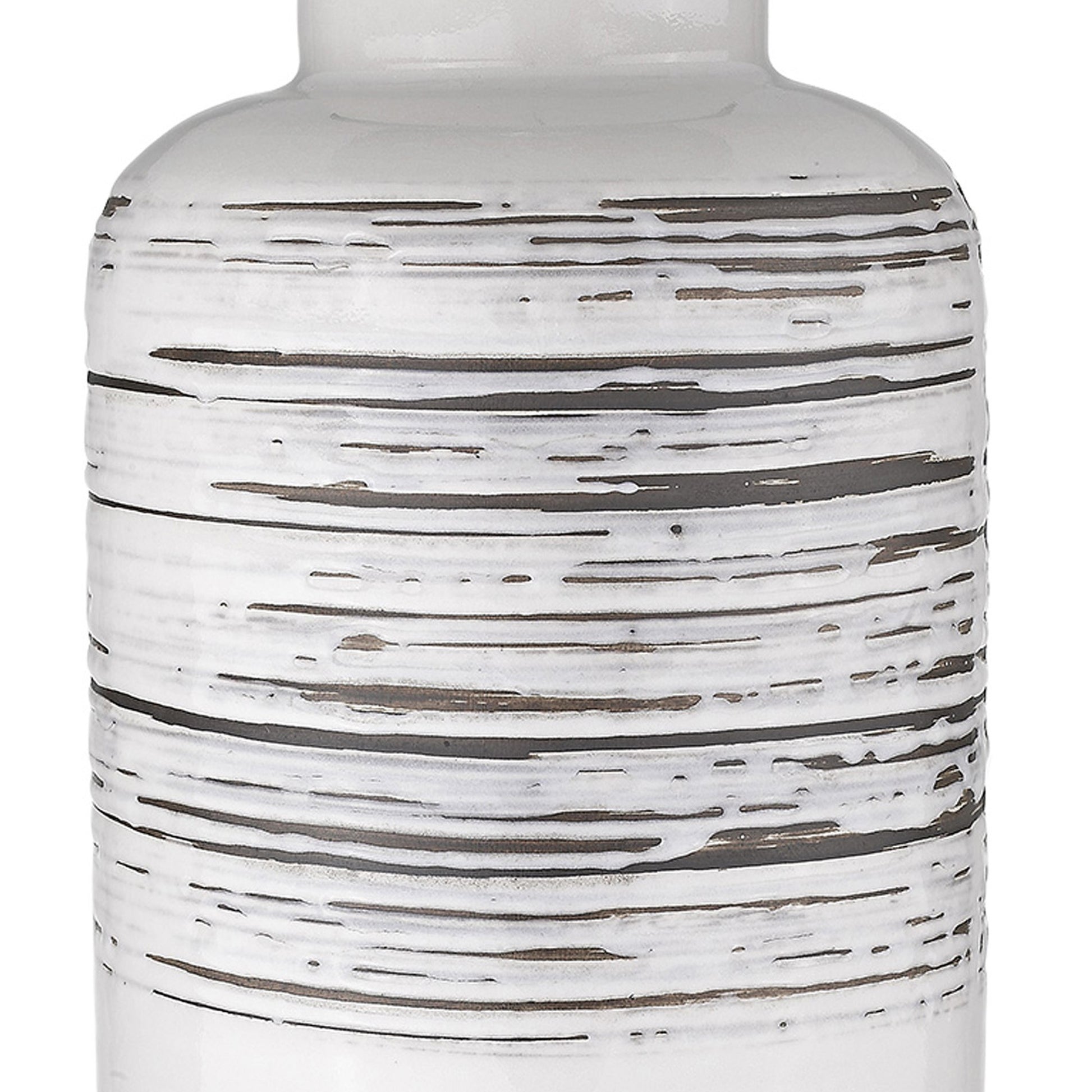 25" Black and White Ceramic Column Lamp With White Drum Shade-Table Lamps-DECOROLALA