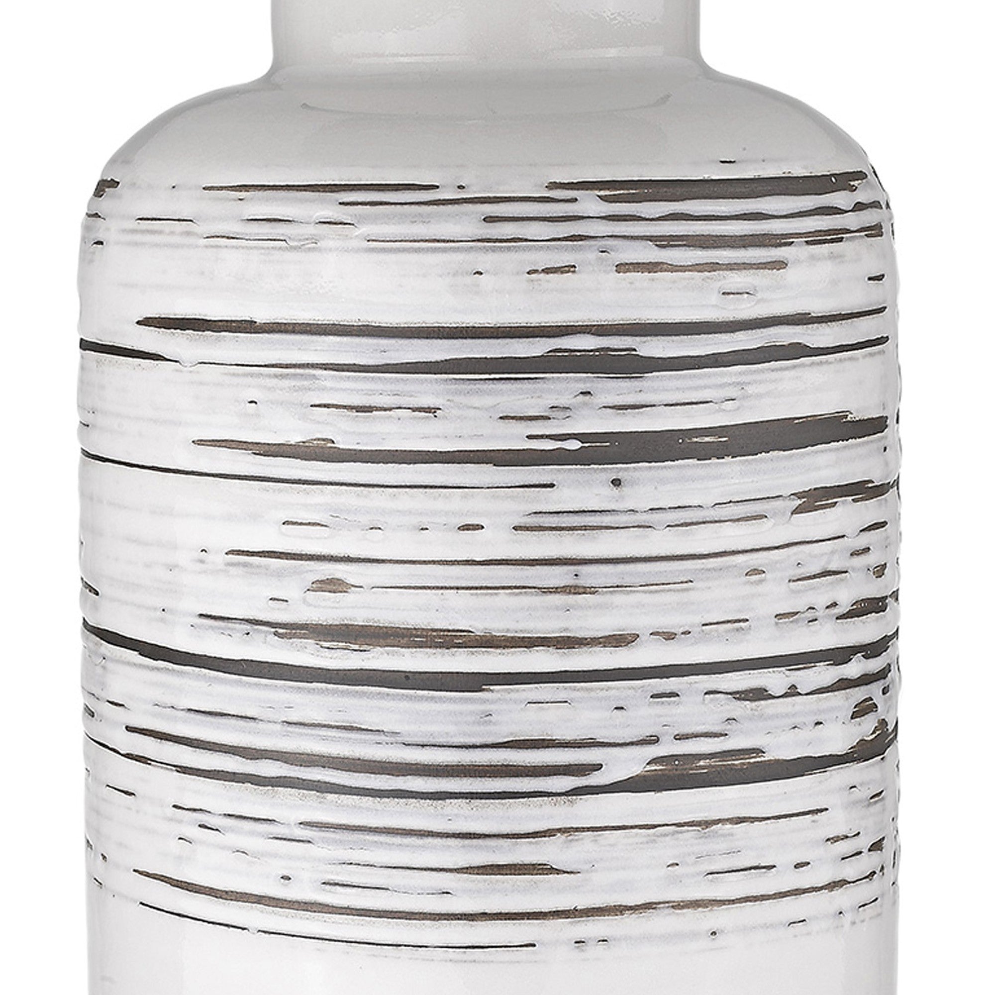 25" Black and White Ceramic Column Lamp With White Drum Shade-Table Lamps-DECOROLALA