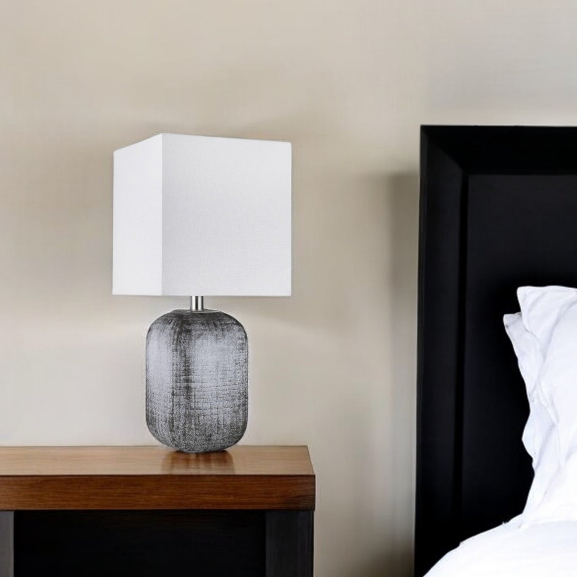 25" Blue and Gray Ceramic Table Lamp With White Square Shade-Table Lamps-DECOROLALA