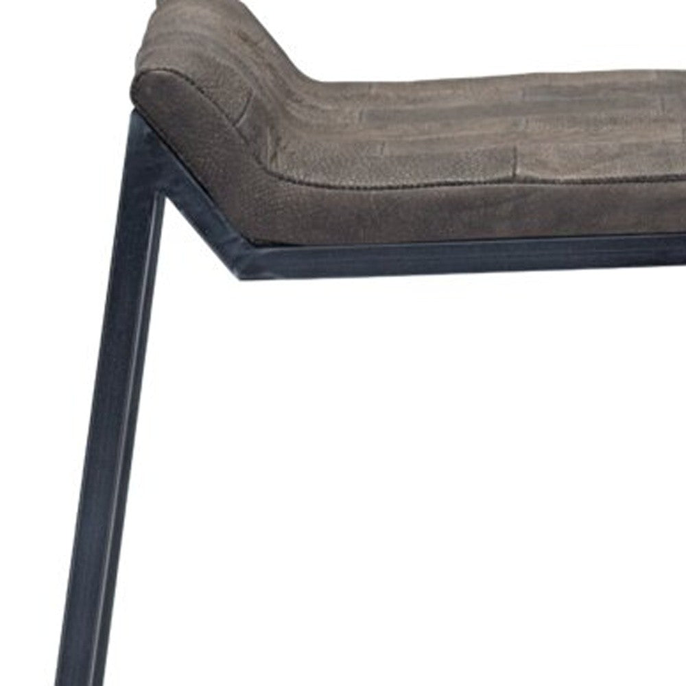 25" Brown And Black Leather And Iron Low Back Counter Height Bar Chair-Bar Chairs-DECOROLALA