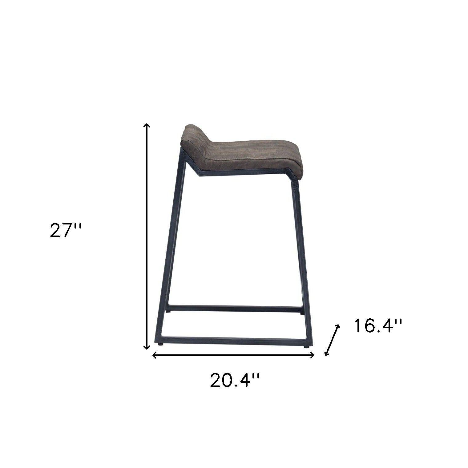 25" Brown And Black Leather And Iron Low Back Counter Height Bar Chair-Bar Chairs-DECOROLALA