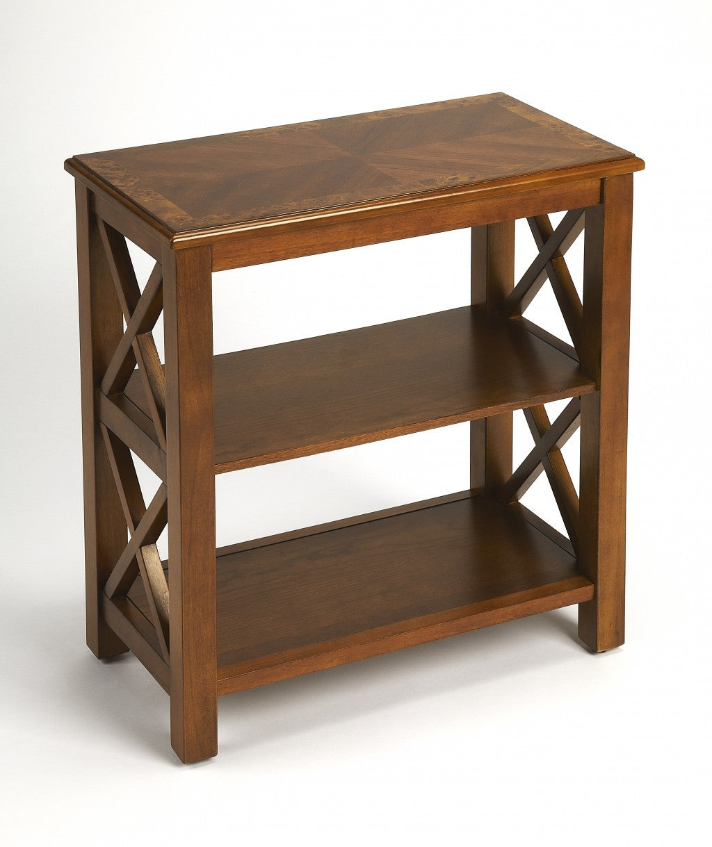 25" Brown Two Tier Standard Bookcase-Bookcases-DECOROLALA