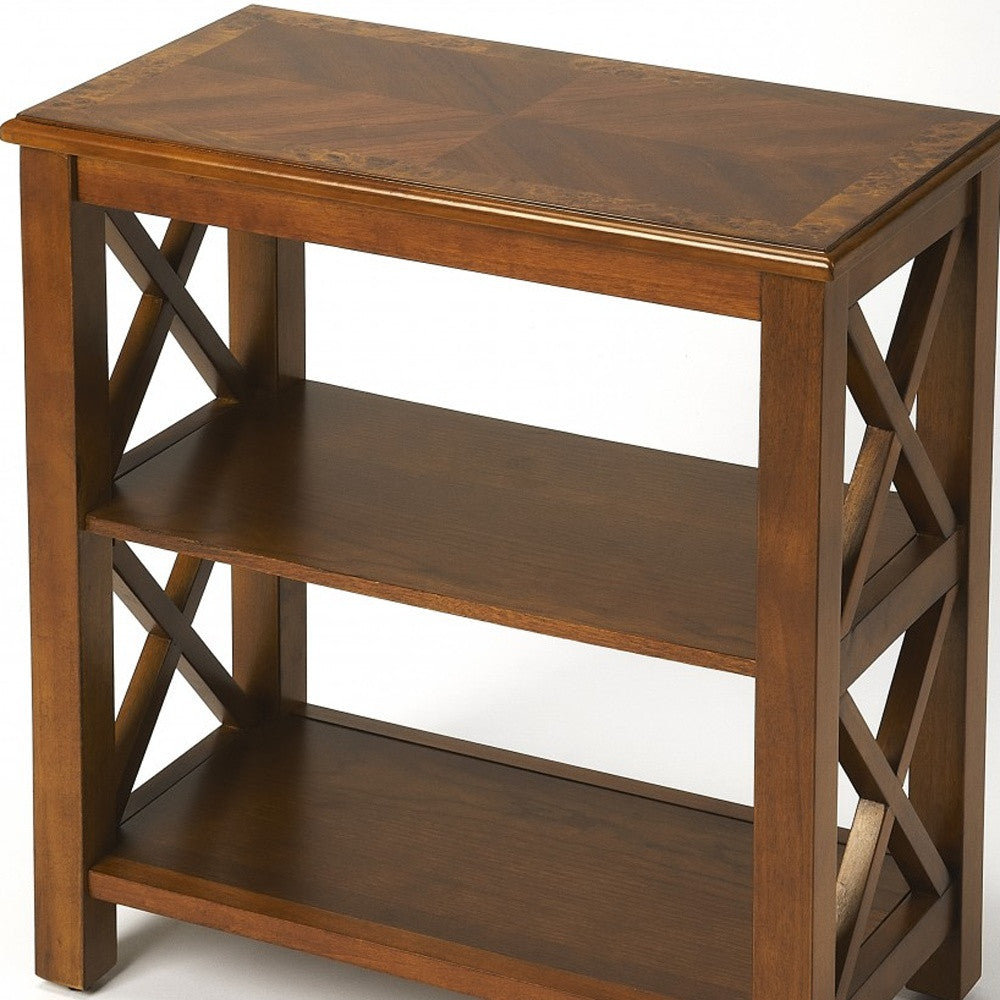 25" Brown Two Tier Standard Bookcase-Bookcases-DECOROLALA