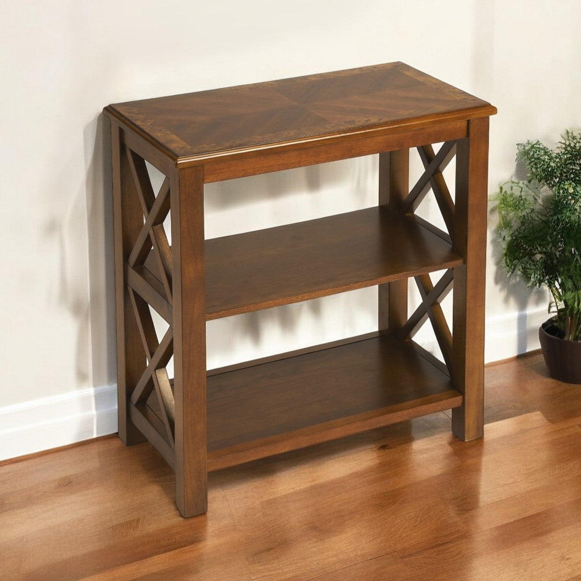 25" Brown Two Tier Standard Bookcase-Bookcases-DECOROLALA