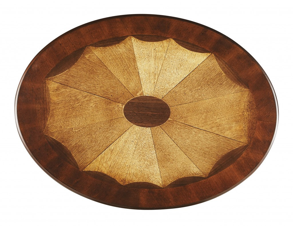 25" Brown Wood Oval Coffee Table With Drawer And Shelf-Coffee Tables-DECOROLALA