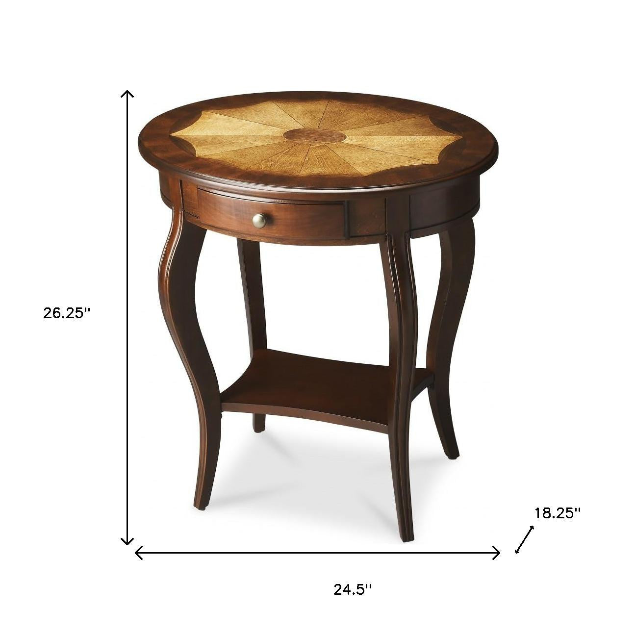 25" Brown Wood Oval Coffee Table With Drawer And Shelf-Coffee Tables-DECOROLALA