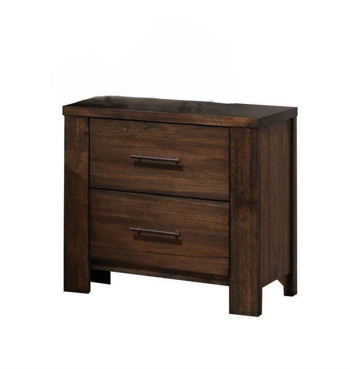 25" Brown Wood Two Drawer Nightstand-Nightstands & Bedside Tables-DECOROLALA