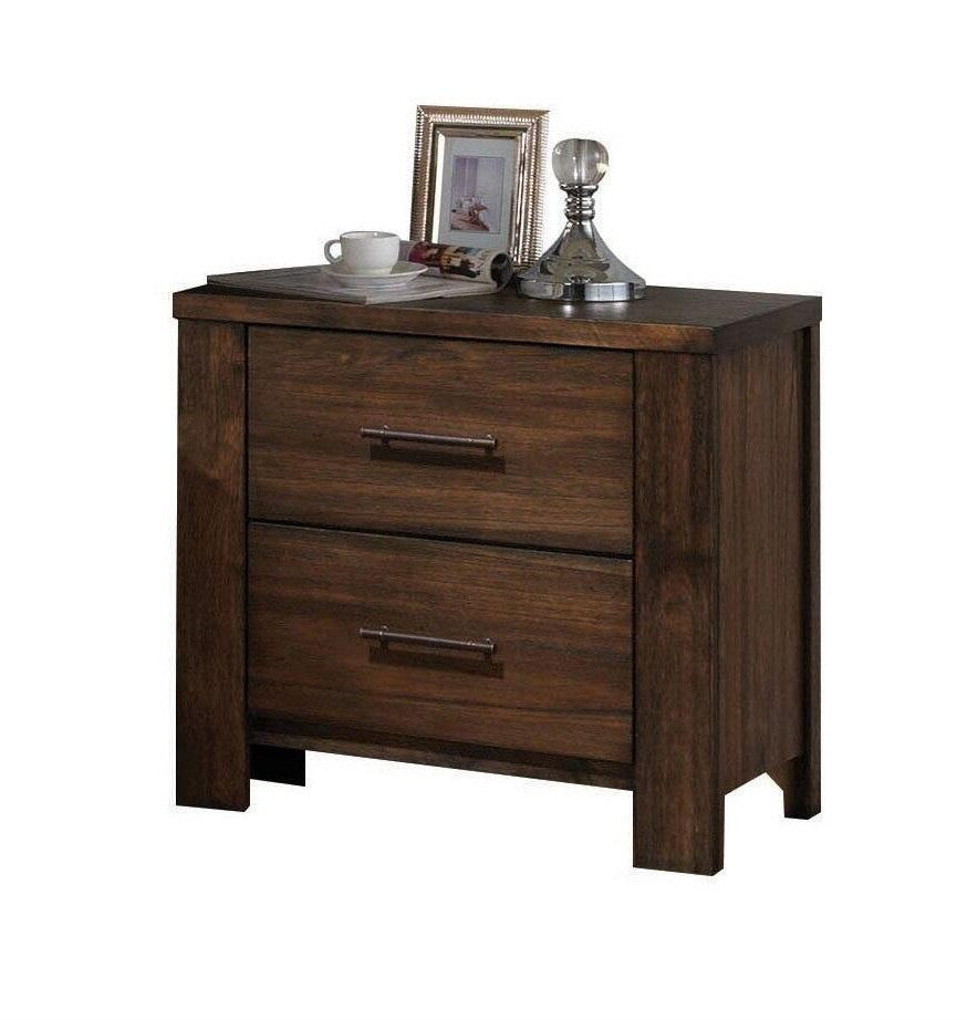 25" Brown Wood Two Drawer Nightstand-Nightstands & Bedside Tables-DECOROLALA