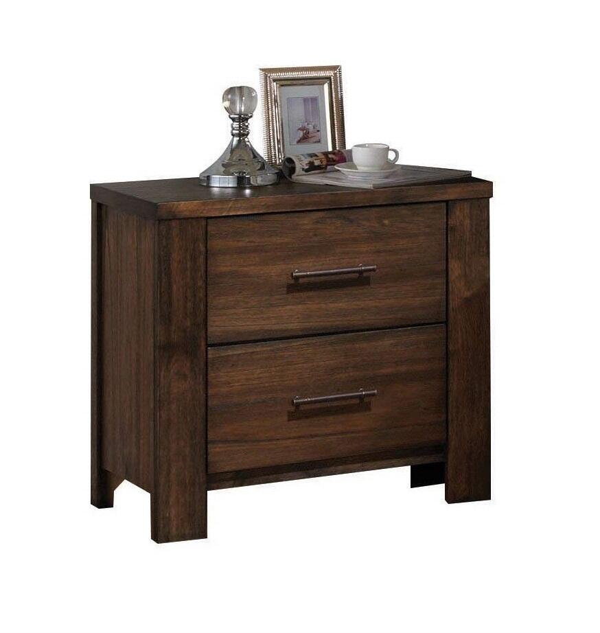 25" Brown Wood Two Drawer Nightstand-Nightstands & Bedside Tables-DECOROLALA
