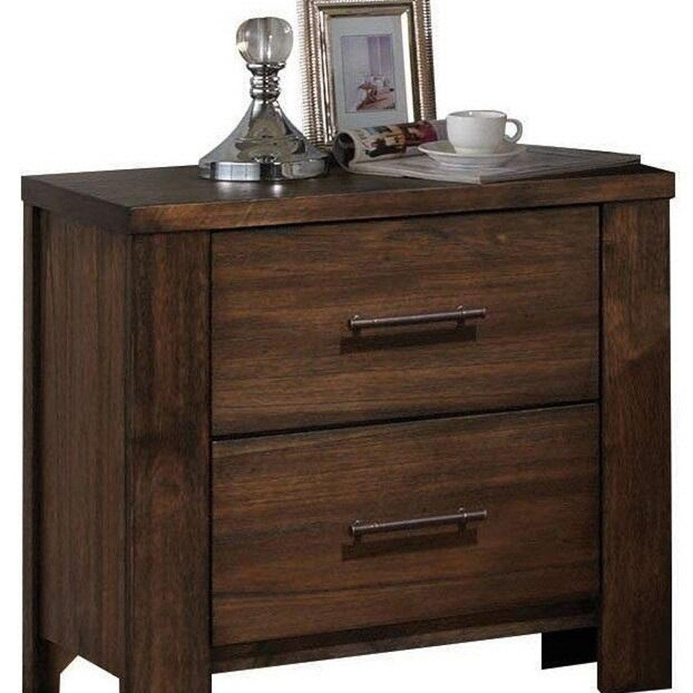 25" Brown Wood Two Drawer Nightstand-Nightstands & Bedside Tables-DECOROLALA
