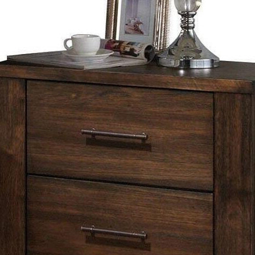 25" Brown Wood Two Drawer Nightstand-Nightstands & Bedside Tables-DECOROLALA